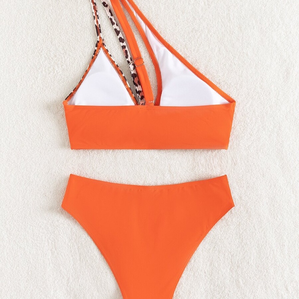 Boho Leopard Print One Shoulder Bikini Beach - Picture 3 of 9